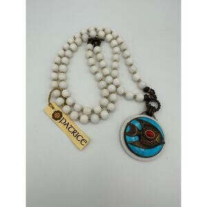 Patrice, White Jade Blue Howlite & Bavarian Glass on White Agate Beads 17 inch
